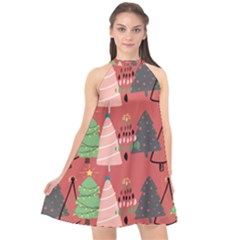 Christmas Tree Icon Halter Neckline Chiffon Dress  by danenraven