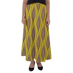 Yellow Brown Minimalist Leaves  Flared Maxi Skirt by ConteMonfrey