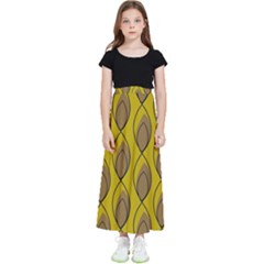 Yellow Brown Minimalist Leaves  Kids  Flared Maxi Skirt