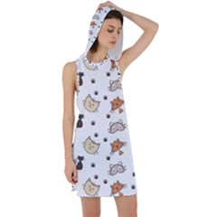 Cute Cat Kitten Animal Design Pattern Racer Back Hoodie Dress by danenraven