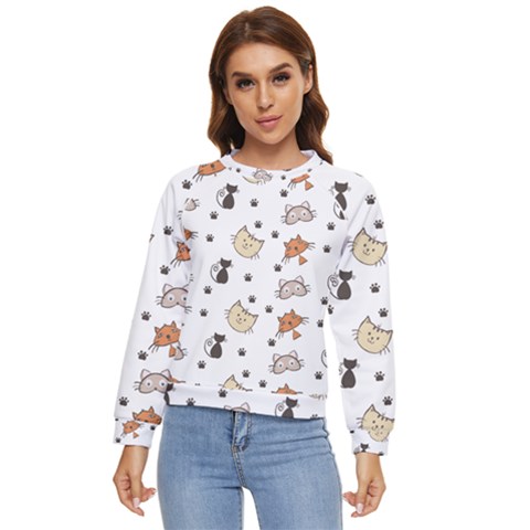 Cute Cat Kitten Animal Design Pattern Women s Long Sleeve Raglan Tee by danenraven