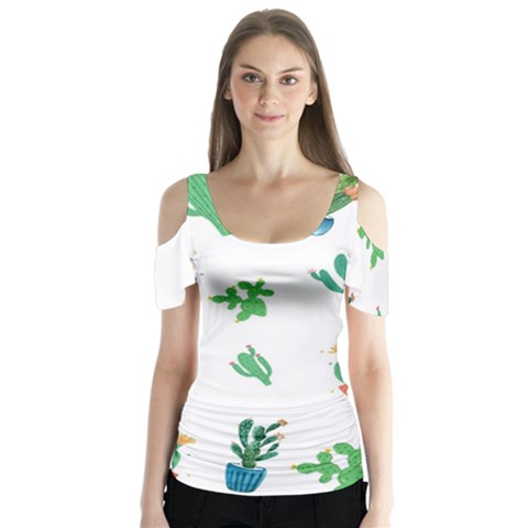 Among Succulents And Cactus  Butterfly Sleeve Cutout Tee  by ConteMonfrey