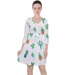 Among Succulents And Cactus  Quarter Sleeve Ruffle Waist Dress by ConteMonfrey