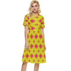 Red Yellow Abstract Button Top Knee Length Dress by artworkshop