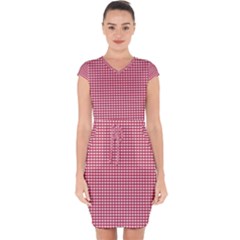 Red Gingham Check Capsleeve Drawstring Dress  by artworkshop