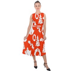 Orange  Card Christmas December Midi Tie-back Chiffon Dress by artworkshop