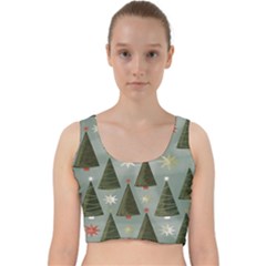 Christmas Trees Pattern Velvet Racer Back Crop Top