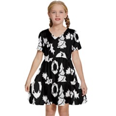 Black Card Christmas December Kids  Short Sleeve Tiered Mini Dress by artworkshop