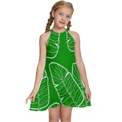 Green Banana Leaves Kids  Halter Collar Waist Tie Chiffon Dress by ConteMonfrey