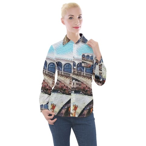 Lovely Gondola Ride - Venetian Bridge Women s Long Sleeve Pocket Shirt by ConteMonfrey