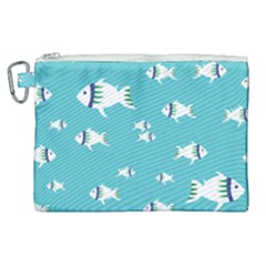 Blue Fish Pattern Canvas Cosmetic Bag (xl)