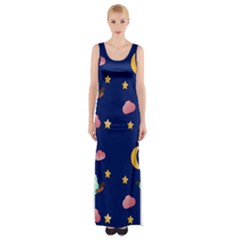 Sleepy Sheep Star And Moon Thigh Split Maxi Dress by danenraven