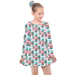 Birthday Pattern Party Celebration Kids  Long Sleeve Dress by danenraven