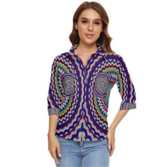 Kaleidoscope Geometric Circles Women s Quarter Sleeve Pocket Shirt