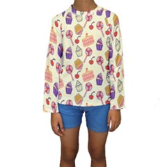 Cupcake Pattern Lollipop Kids  Long Sleeve Swimwear by danenraven