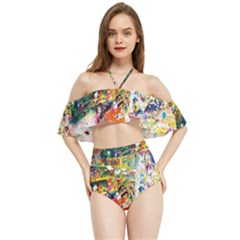 Multicolor Anime Colors Colorful Halter Flowy Bikini Set  by BangZart