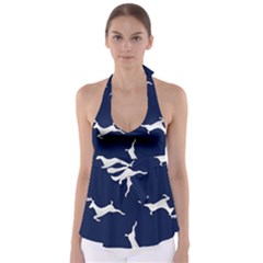 Silver Reindeer Blue Babydoll Tankini Top