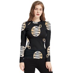 Gold Ornaments Black Women s Long Sleeve Rash Guard by TetiBright