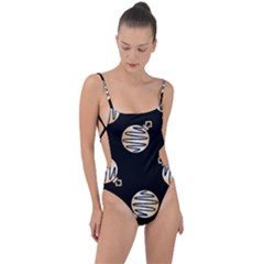 Gold Ornaments Black Tie Strap One Piece Swimsuit by TetiBright