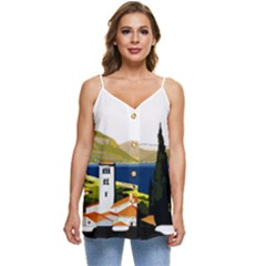River Small Town Landscape Casual Spaghetti Strap Chiffon Top by ConteMonfrey