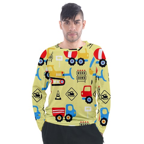 Seamless Pattern Vector Industrial Vehicle Cartoon Men s Long Sleeve Raglan Tee by Jancukart