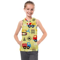 Seamless Pattern Vector Industrial Vehicle Cartoon Kids  Sleeveless Hoodie