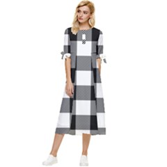 Black And White Plaided  Bow Sleeve Chiffon Midi Dress