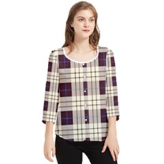 Gray, Purple And Blue Plaids Chiffon Quarter Sleeve Blouse by ConteMonfrey