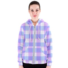 Cotton Candy Plaids - Blue, Pink, White Women s Zipper Hoodie by ConteMonfrey