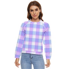 Cotton Candy Plaids - Blue, Pink, White Women s Long Sleeve Raglan Tee