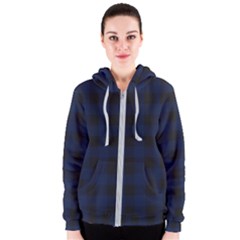 Black And Dark Blue Plaids Women s Zipper Hoodie by ConteMonfrey