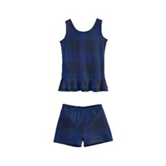 Black And Dark Blue Plaids Kids  Boyleg Swimsuit