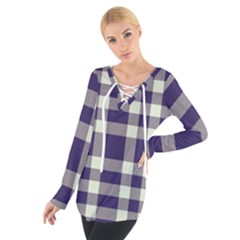 Dark Blue Plaid Tie Up Tee