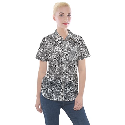 Weird Cute Fantasy Monsters Motif Pattern Women s Short Sleeve Pocket Shirt by dflcprintsclothing