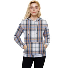 Cute Blue Grey White Plaids Women s Lightweight Drawstring Hoodie by ConteMonfrey