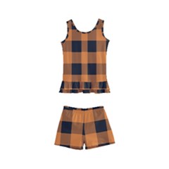 Orange Black Halloween Inspired Plaids Kids  Boyleg Swimsuit by ConteMonfrey