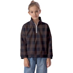 Brown And Black Plaids Kids  Half Zip Hoodie by ConteMonfrey