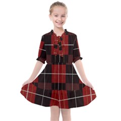 Modern Red Plaids Kids  All Frills Chiffon Dress