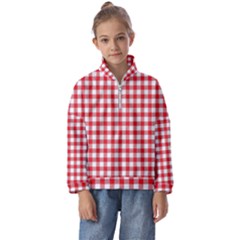 Straight Red White Small Plaids Kids  Half Zip Hoodie by ConteMonfrey