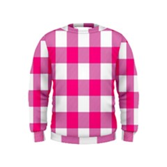 Pink And White Plaids Kids  Sweatshirt by ConteMonfrey