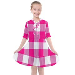 Pink And White Plaids Kids  All Frills Chiffon Dress