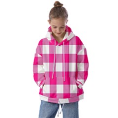 Pink And White Plaids Kids  Oversized Hoodie by ConteMonfrey