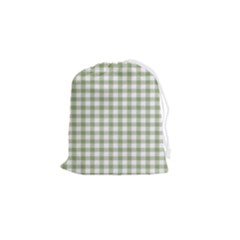 Green Tea White Small Plaids Drawstring Pouch (small)