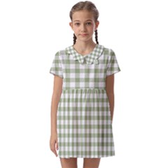 Green Tea White Small Plaids Kids  Asymmetric Collar Dress by ConteMonfrey