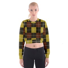 Modern Black Red Golden Plaids Cropped Sweatshirt by ConteMonfrey