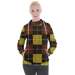 Modern Black Red Golden Plaids Women s Hooded Pullover by ConteMonfrey