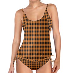 Orange Black Small Plaids Tankini Set