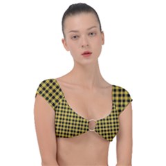 Black And Yellow Small Plaids Cap Sleeve Ring Bikini Top by ConteMonfrey