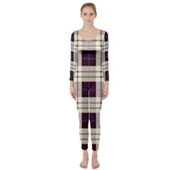 Purple, Blue And White Plaids Long Sleeve Catsuit by ConteMonfrey