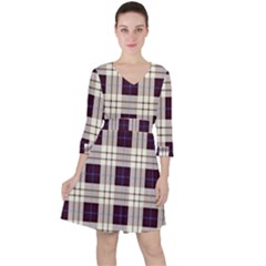 Purple, Blue And White Plaids Quarter Sleeve Ruffle Waist Dress